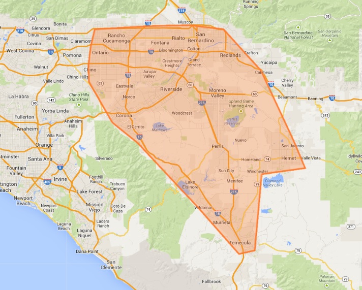 Map Of Riverside And Surrounding Areas Serving Riverside County And The Surrounding Area – Powers Janitorial